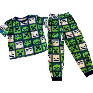 Minecraft 2 Piece Green & Blue Kids Pajamas, Youth Size 8